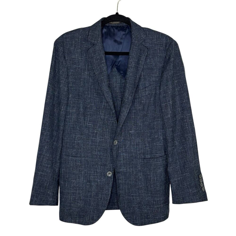 J Hilburn Men’s 40R Sport Coat European Fit Wool Linen Navy Blue Unstructured